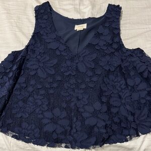 Anthropologie Navy Floral Lace Blouse